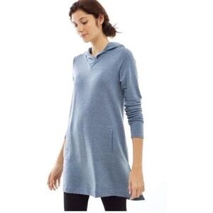J Jill Pure Luxe Tencel tunic Dress Blue Hooded Pockets Stretchy Soft medium